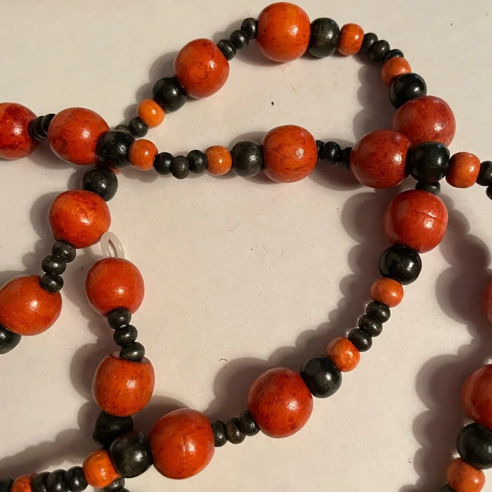 Bead Garlands for Decorating Tree/Tabletop/Mantel. Set of 2. Orange/Black